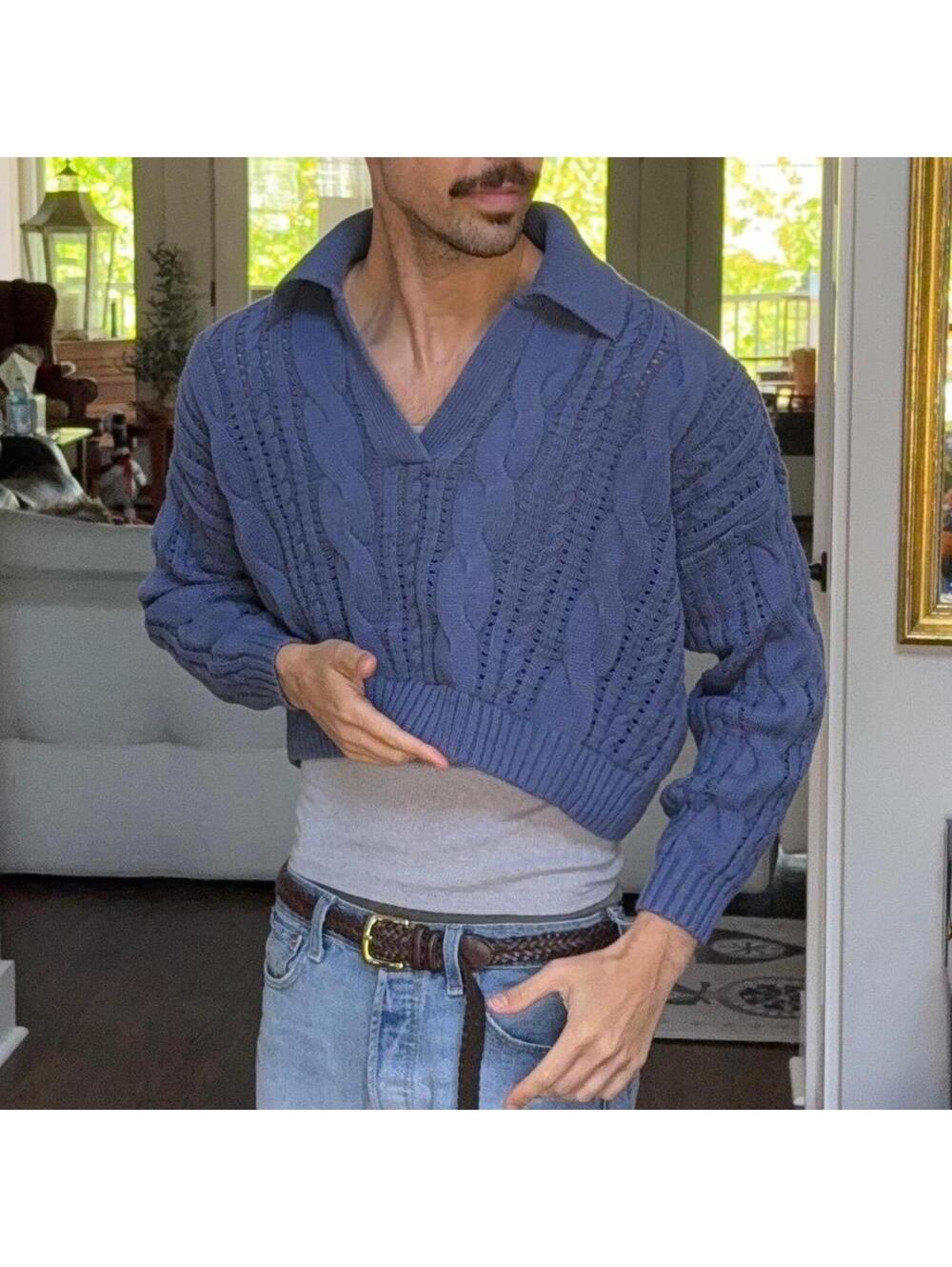 💙 Hollister Cable Knit Collared Sweater Cropped M